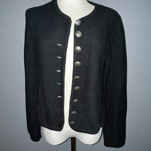 VINTAGE EUROPEAN Black Cardigan Sweater with Silver Decorative Buttons  No Label